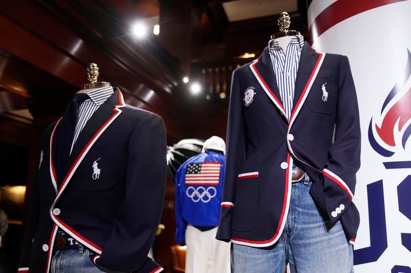 Team USA Paris Olympics opening ceremony attire is displayed at Ralph Lauren headquarters on Monday, June 17, 2024, in New York. (Photo by Charles Sykes/Invision/AP)