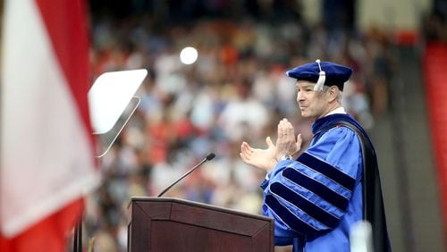 May 10, 2014 - Atlanta, Ga: Georgia State University president Mark Becker speaks during the Spring 2014 Commencement at the Georgia Dome Saturday afternoon, May 10, 2014. JASON GETZ / SPECIAL