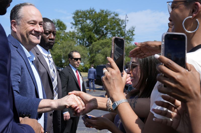 Second gentleman Doug Emhoff is campaigning in New York today for his wife, Vice President Kamala Harris.