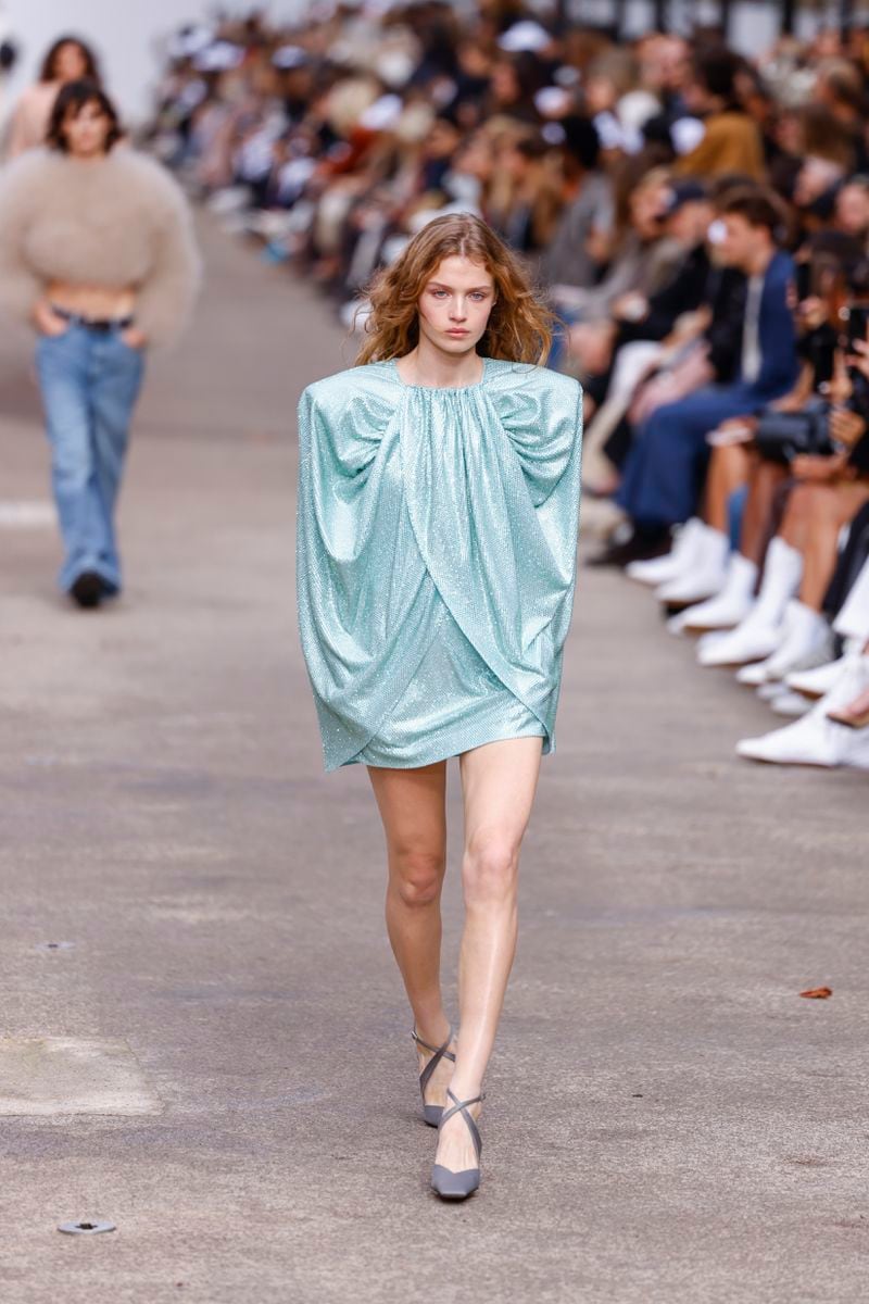 A model wears a creation as part of the Stella McCartney Spring/Summer 2025 collection presented Monday, Sept. 30, 2024 in Paris. (Photo by Vianney Le Caer/Invision/AP)