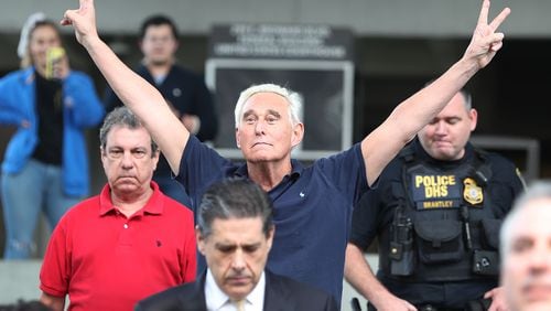 Roger Stone, a former advisor to President Donald Trump, exits a federal courthouse on Jan. 25 in Fort Lauderdale, Fla. Mr. Stone was charged by special counsel Robert Mueller of obstruction, giving false statements and witness tampering. Joe Raedle/Getty Images