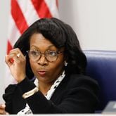 Cobb County Commission Chairwoman Lisa Cupid speaks at a board meeting on June 11, 2024, in Marietta.
(Miguel Martinez / AJC)