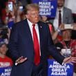 Republican presidential nominee former President Donald Trump dances at a campaign rally at Bayfront Convention Center in Erie, Pa., Sunday, Sept. 29, 2024. (AP Photo/Rebecca Droke)