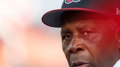 Former Braves outfielder Ralph Garr is shown in the dugout during a spring training baseball game against the Tampa Bay Rays on Sunday, March 24, 2019, in North Port, Fla. (John Bazemore/AP)