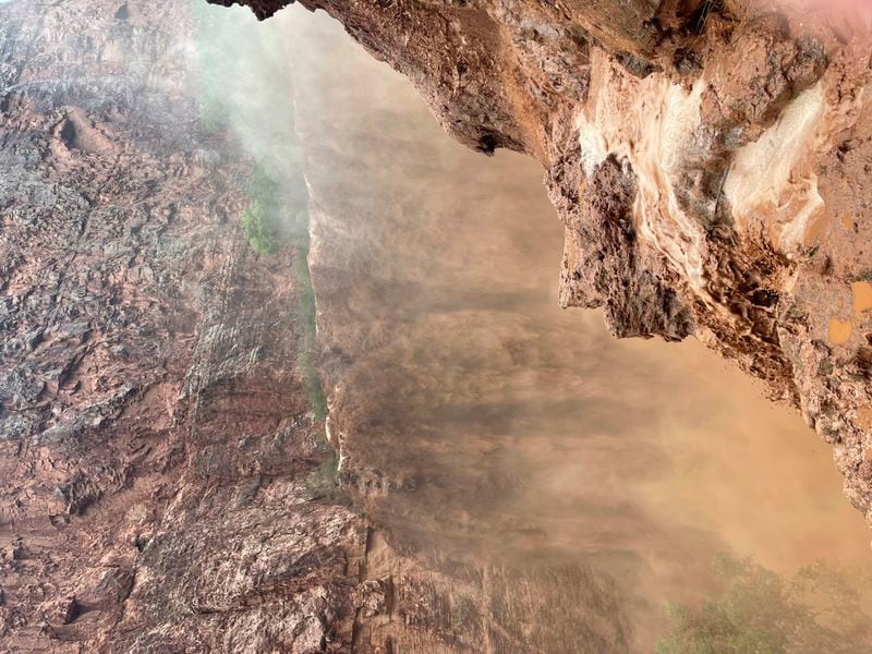 This photo provided by Chance and Carly Johnson shows the top of Mooney Fall at Grand Canyon National Park in Arizona on Thursday, Aug. 22, 2024. (Chance and Carly Johnson via AP)