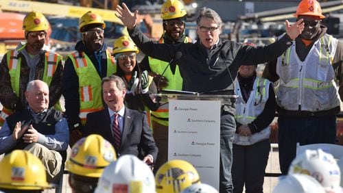 March 22, 2019 Waynesboro - U.S. Energy Secretary Rick Perry speaks during a press event at the construction site of two new reactors at Plant Vogtle in Waynesboro. The Energy Department approved up to $3.7 billion in additional loan guarantees for the project. HYOSUB SHIN / HSHIN@AJC.COM