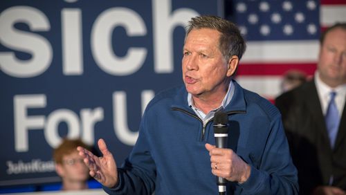 FILE -- Ohio Gov. John Kasich, a Republican presidential hopeful, speaks during a campaign stop at Finn?s Brick Oven in Mount Pleasant, S.C., Feb. 10, 2016. By his own account, Kasich, like Hillary Clinton, was paid an eye-popping amount of money for very little work for speechmaking. (Stephen B. Morton/The New York Times)