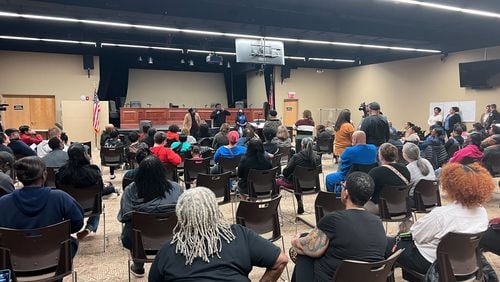 Community members gather Feb. 8 at Patricia C. Vaughn Cultural Arts Center in Powder Springs to discuss safety concerns and possible solutions in the wake of a shooting at McEachern High School in Cobb County.