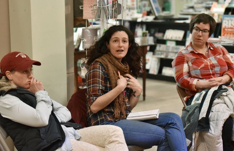 Samantha Naik, who is Jewish and has married a man of Indian descent, speaks during a monthly Race-Conscious Parenting Collective meeting. HYOSUB SHIN / HSHIN@AJC.COM