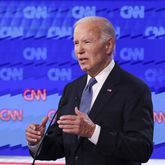 President Joe Biden speaks as he faces off with former President Donald Trump during their first presidential debate at CNN, Thursday, June 27, 2024, in Atlanta. (Jason Getz / AJC)
