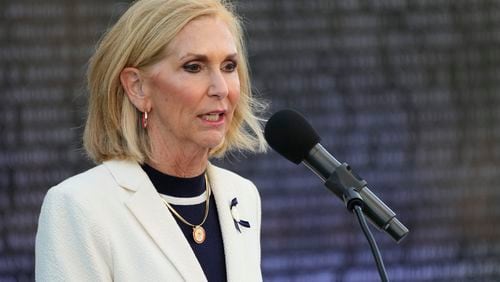 FILE - Mississippi Attorney General Lynn Fitch speaks at the Mississippi Fallen Officers Candlelight Vigil at the Capitol Complex in Jackson, Miss., on May 14, 2024. Fitch announced Monday, July 29, that a grand jury in Hancock County, Miss., did not to bring charges against a deputy who shot and killed a man in 2022. (AP Photo/Rogelio V. Solis, File)