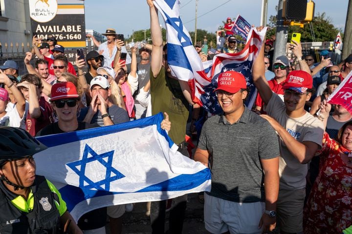 A large crowd gather for former President Trumps rally in Atlanta, Georgia 