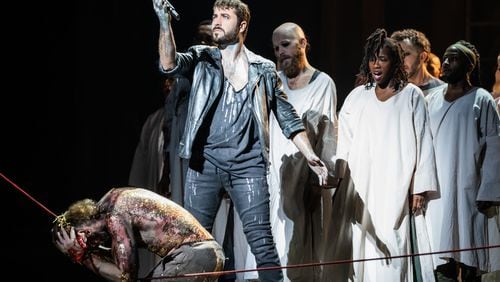 Atlantan Omar Lopez-Cepero (center) as Judas and Aaron LaVigne as Jesus in the North American tour of "Jesus Christ Superstar" coming to the Fox Theatre April 19. (Photo by Evan-Zimmerman / MurphyMade)
