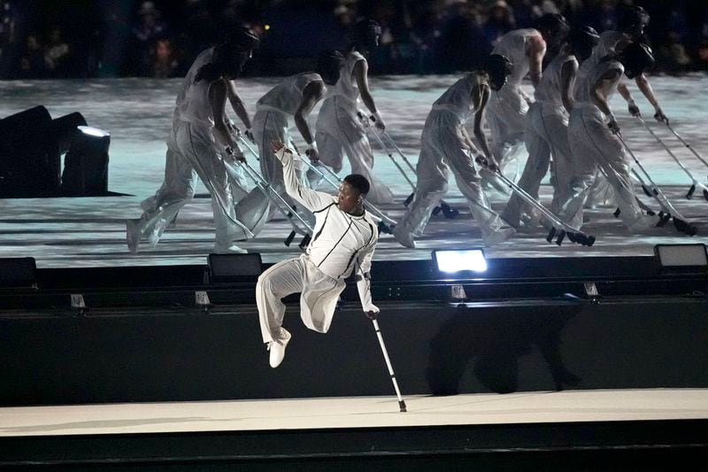 South African dancer Musa Motha performs during the Opening Ceremony for the 2024 Paralympics, Wednesday, Aug. 28, 2024, in Paris, France. (AP Photo/Michel Euler)