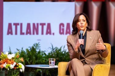 Vice President Kamala Harris speaks to students at Morehouse College in Atlanta on Tuesday, September 26, 2023. (Arvin Temkar / arvin.temkar@ajc.com)