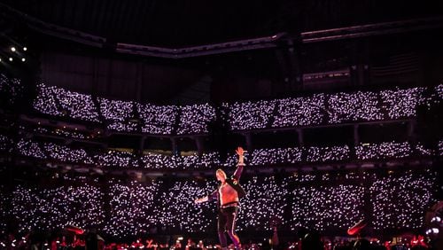 Coldplay wows a packed Mercedes-Benz Stadium on the Music of the Spheres World Tour stop in Atlanta on Saturday night, June 11, 2022. (Ryan Fleisher for The Atlanta Journal-Constitution)