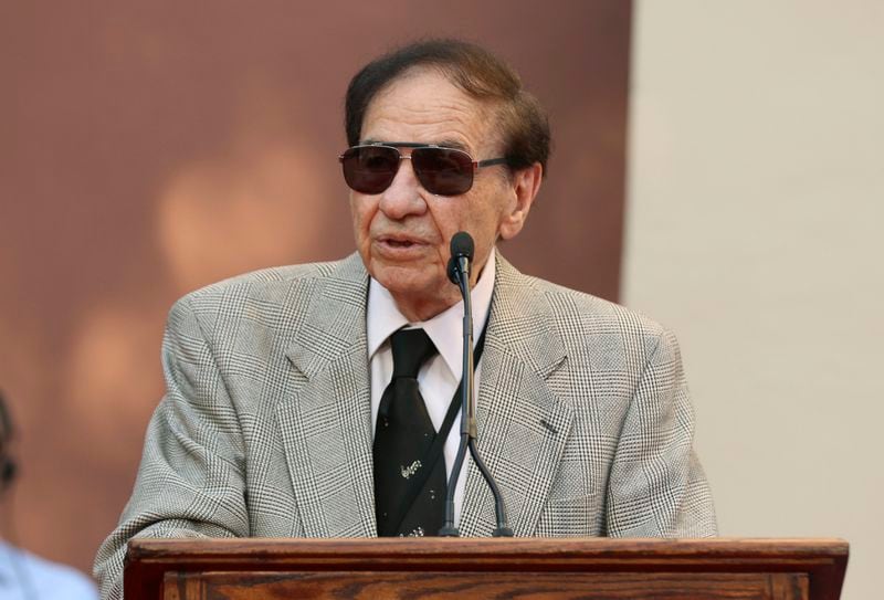 FILE - Richard M. Sherman speaks at the ceremony honoring the Sherman Brothers with the rename of Disney Studios Soundstage A at the World Premiere of Disney's "Christopher Robin" at the Walt Disney Studios, July 30, 2018, in Burbank, Calif. Sherman, one half of the prolific, award-winning pair of brothers who helped form millions of childhoods by penning classic Disney tunes, died Saturday, May 25, 2024. He was 95. (Photo by Willy Sanjuan/Invision/AP)