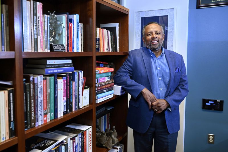 Earl Lewis, director of the Center for Social Solutions at the University of Michigan stands in his office in Ann Arbor, Mich., Monday, July 22, 2024. (AP Photo/Jose Juarez)