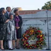 04/04/2018 -- Atlanta, GA - Dexter King, Martin Luther King III and Bernice King are joined by their family as they lay a wreath on the grave of their parents crypt outside of the King Center in Atlanta, Wednesday, April 4, 2018. It was 50 years ago today that King was assassinated at the Lorraine Hotel in Memphis. ALYSSA POINTER/ALYSSA.POINTER@AJC.COM