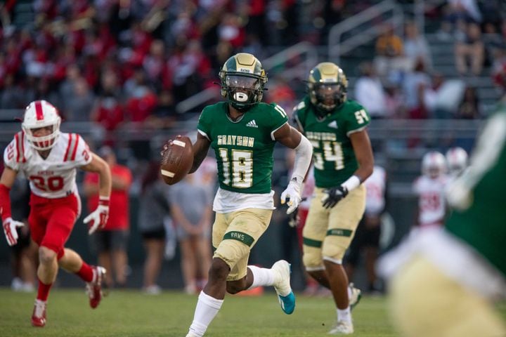 Grayson's CJ Franklin (18) prepares to throw the ball during a GHSA high school football game between Grayson High School and Archer High School at Grayson High School in Loganville, GA., on Friday, Sept. 10, 2021. (Photo/Jenn Finch)