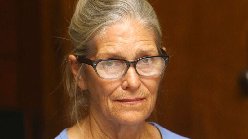 FILE - This Sept. 6, 2017 file photo shows Leslie Van Houten at her parole hearing at the California Institution for Women in Corona, Calif. The youngest follower of murderous cult leader Charles Manson will ask a state panel to recommend her for parole. Van Houten, who is now 69, is scheduled for a parole hearing Wednesday, Jan. 30, 2019 at the California Institute for Women. Van Houten was previously recommended for parole twice by a state panel but former California Gov. Jerry Brown blocked her release.