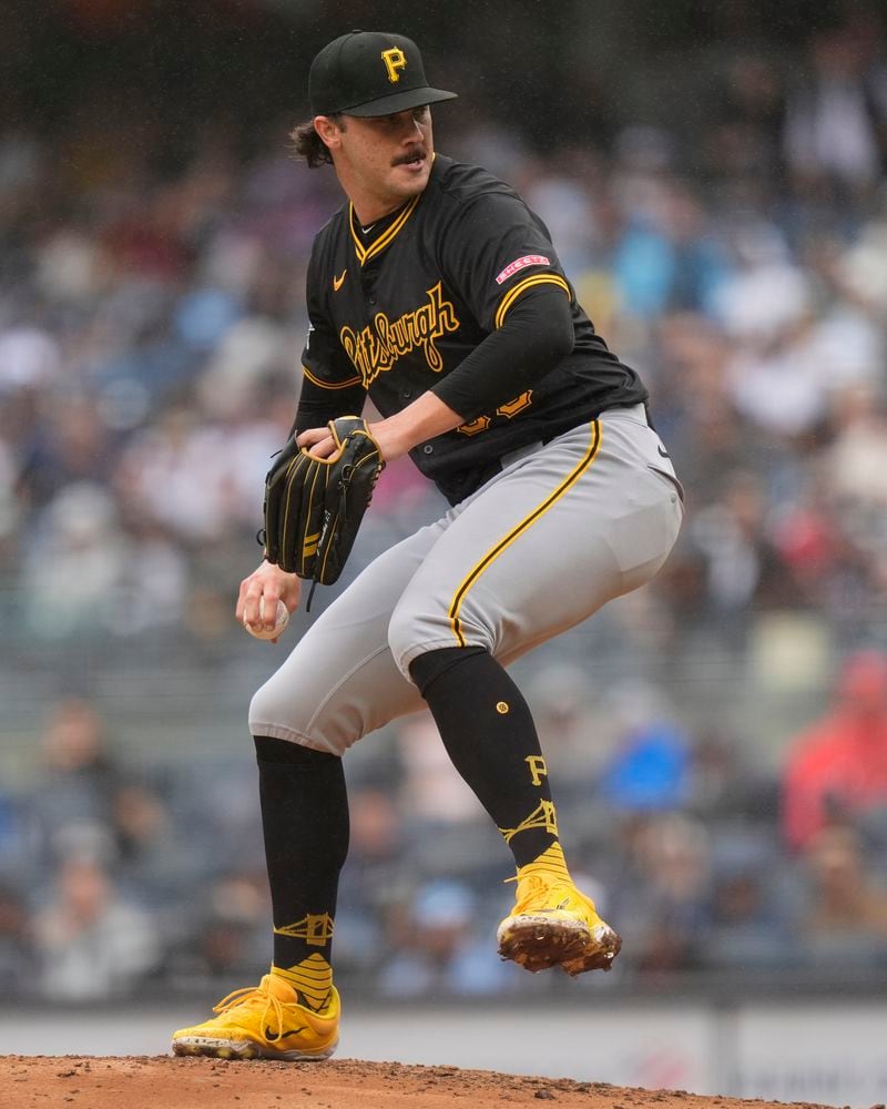 Pittsburgh Pirates' Paul Skenes pitches during the second inning of a baseball game against the New York Yankees, Saturday, Sept. 28, 2024, in New York. (AP Photo/Frank Franklin II)