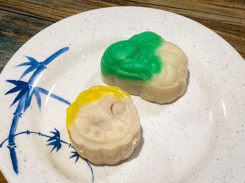 A server at Dumpling Factory proudly presented these tasty snowskin mooncakes she made in anticipation of the Chinese Mid-Autumn Festival. (Henri Hollis/AJC)