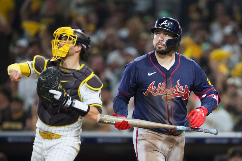 Braves catcher Travis d'Arnaud strikes out.