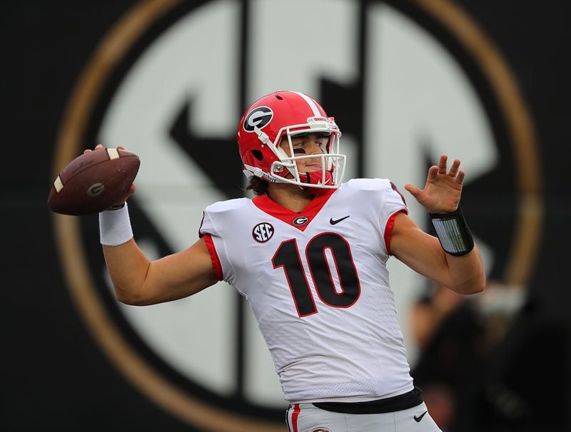 Georgia quarterback Jacob Eason prepares to play Vanderbilt in 2017.   Curtis Compton/ccompton@ajc.com