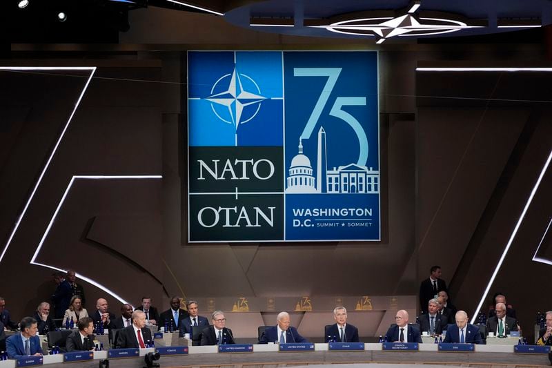 President Joe Biden speaks during the opening session of the NATO Summit, Wednesday, July 10, 2024, in Washington. (AP Photo/Evan Vucci)