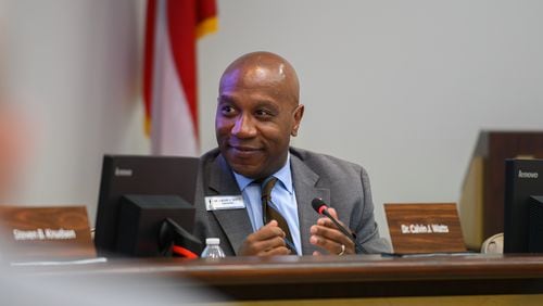 Gwinnett County Public Schools Superintendent Calvin Watts speaks at a school board work session at the J. Alvin Wilbanks Instructional Support Center in Suwanee on Thursday, February 8, 2024. Photo Credit: Jamie Spaar.