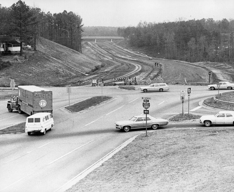 Peachtree Industrial Boulevard stretches into mud at I-285 way back in 1970. FILE PHOTO