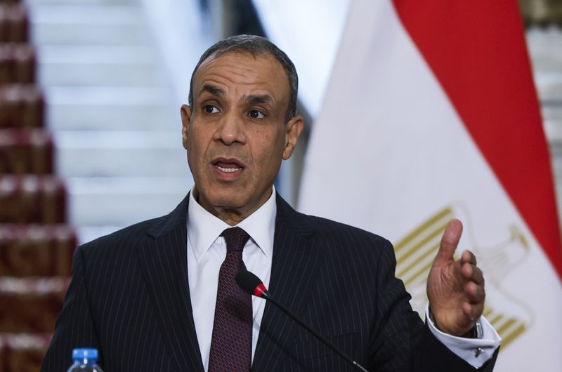 Egypt's Foreign Minister Badr Abdelatty attends a joint press conference with U.S. Secretary of State Antony Blinken, not pictured, in Tahrir Palace in Cairo, Egypt Wednesday, Sept. 18, 2024. (Evelyn Hockstein/Pool Photo via AP)