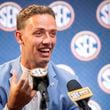 Georgia quarterback Carson Beck speaks during SEC Media Days on Tuesday, July 16, 2024, in Dallas. (AP Photo/Jeffrey McWhorter)