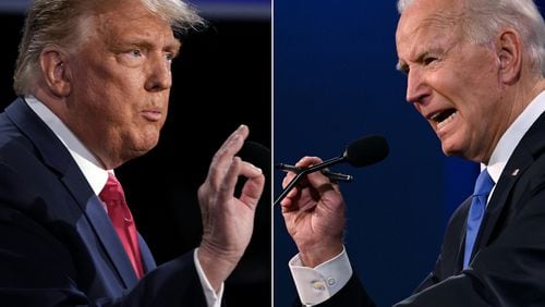 Former President Donald Trump, left, and President Joe Biden are both expected to campaign in Georgia on Saturday. (Brendan Smialowski and Jim Watson/AFP via Getty Images/TNS)