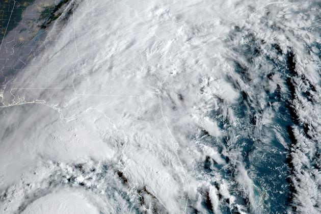 This satellite image provided by NOAA shows Hurricane Helene advancing across the Gulf of Mexico toward Florida on Thursday, Sept. 26, 2024. (NOAA via AP)