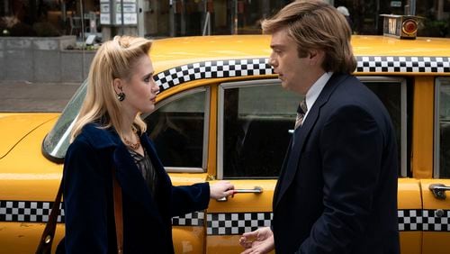 This image released by Briarcliff Entertainment shows Maria Bakalova, left, and Sebastian Stan in a scene from the film "The Apprentice." (Pief Weyman/Briarcliff Entertainment via AP)