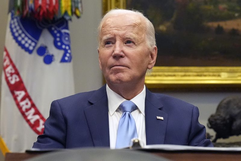 President Joe Biden listens during a briefing on the government's response to Hurricane Helene in the Roosevelt Room of the White House in Washington, Tuesday, Oct. 1, 2024. (AP Photo/Mark Schiefelbein)