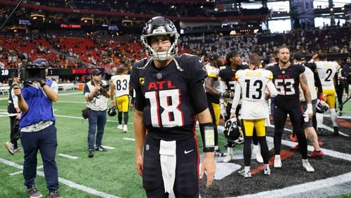 Atlanta Falcons quarterback Kirk Cousins leaves the field after the game on Sunday, Sept. 8, at Mercedes-Benz Stadium in Atlanta. The Falcons lost to the Steelers 18-10.
(Miguel Martinez/ AJC)