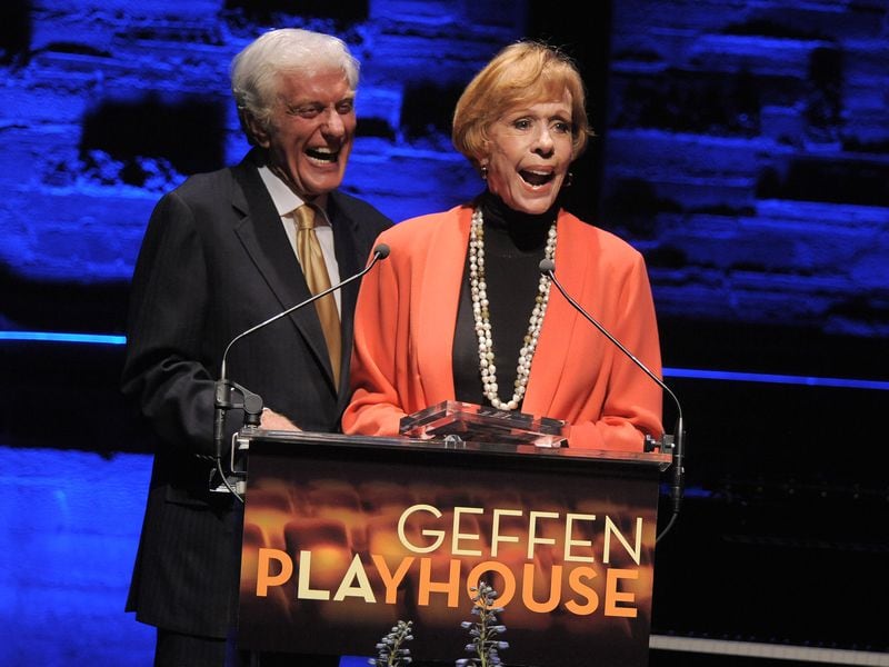In this image provided by Geffen Playhouse, Dick Van Dyke and Carol Burnett attend the "Backstage At The Geffen" Fundraiser on Monday, June 4, 2012 in Los Angeles. (Photo by Jordan Strauss/Invision for Geffen Playhouse)