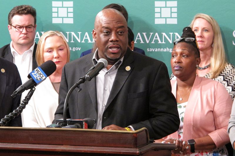 FILE - Mayor Van Johnson speaks at a press conference, March 11, 2020, in Savannah, Ga. (AP Photo/Russ Bynum, File)