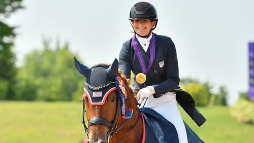 Virginia Woodcock and her horse, known as Souci, picked up three gold medals at the FEI North American Youth Championships in Traverse City, Michigan. Two weeks later, the pair won the Adequan/USEF Junior Dressage National Championship at the 2024 U.S. Dressage Festival of Champions in Wayne, Illinois