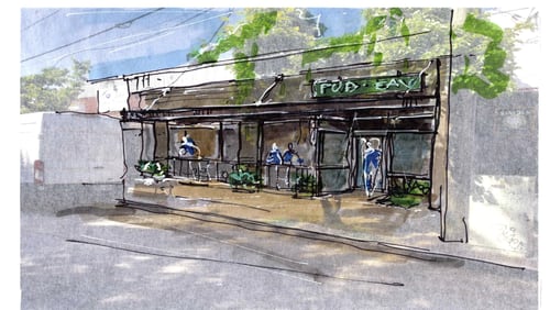 A rendering of Pub @ EAV in East Atlanta shows a redesigned exterior. / Courtesy of W. Jay George Design, LLC.