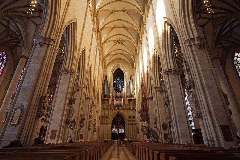 Interior view of Ulmer Münster, the world's tallest church, in Ulm, Germany, Wednesday, Sept. 18, 2024. (AP Photo/Matthias Schrader)