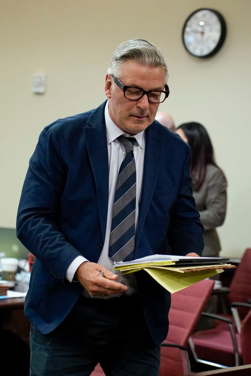 Alec Baldwin attends his manslaughter trial for the 2021 fatal shooting of cinematographer Halyna Hutchins during filming of the Western movie "Rust", in Santa Fe, N.M., Thursday, July 11, 2024. (Ramsay de Give/Pool Photo via AP)