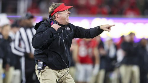 Georgia head coach Kirby Smart reacts to a play during their game against Mississippi at Sanford Stadium, Saturday, November 11, 2023, in Athens, Ga. Georgia won 52-17. (Jason Getz / Jason.Getz@ajc.com)