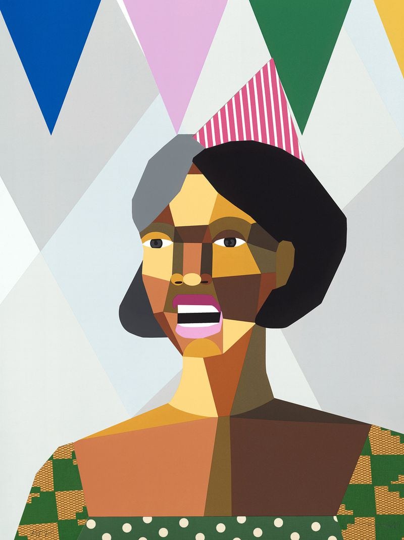 Derrick Adams' "Party Guest 2 (We Came to Party and Plan Series)," a screen print, relief, fabric collage, will be featured at Atlanta Art Fair.
Courtesy of Derrick Adams