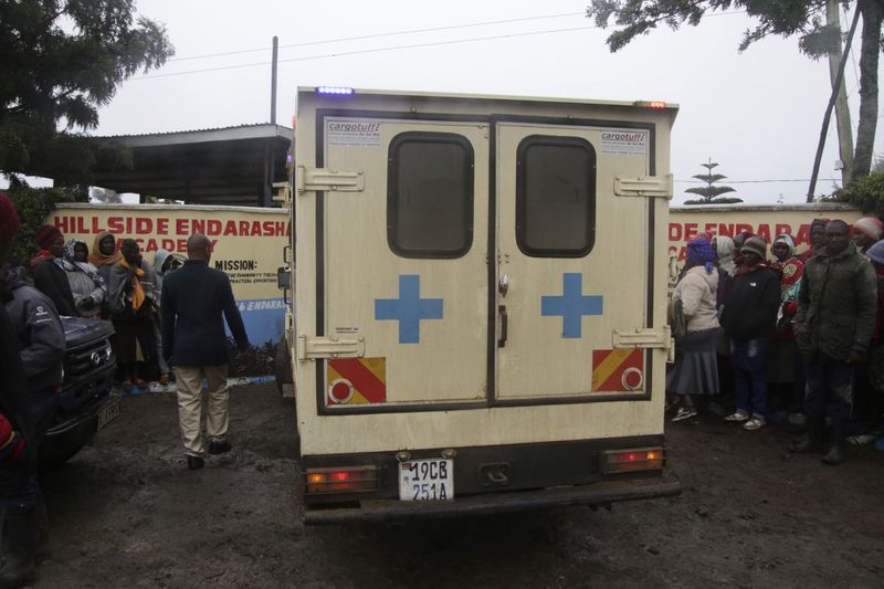 An ambulance drives inside the Hillside Endarasha Primary school following a fire incident in Nyeri, Kenya Friday, Sep. 6, 2024. (AP Photo)