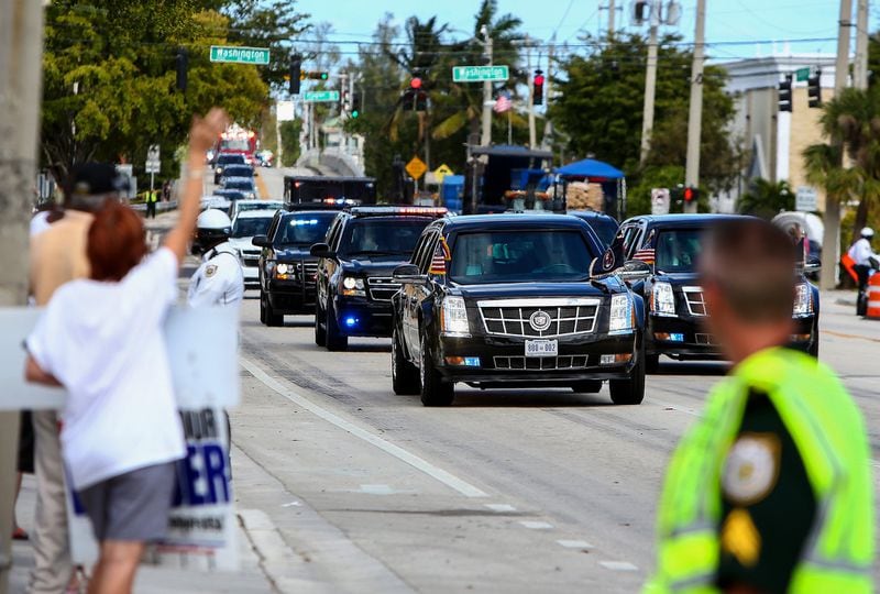 President Donald Trump’s motorcade heads west on Southern Boulevard in West Palm Beach on its way to Palm Beach International Airport on April 9, 2017. (Richard Graulich / The Palm Beach Post)