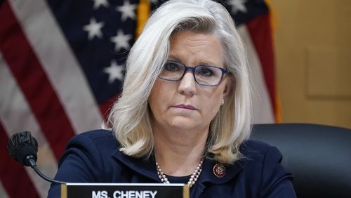 FILE - Rep. Liz Cheney, R-Wyo., listens as the House select committee investigating the Jan. 6 attack on the U.S. Capitol holds a hearing at the Capitol in Washington, June 28, 2022. (AP Photo/J. Scott Applewhite, File)